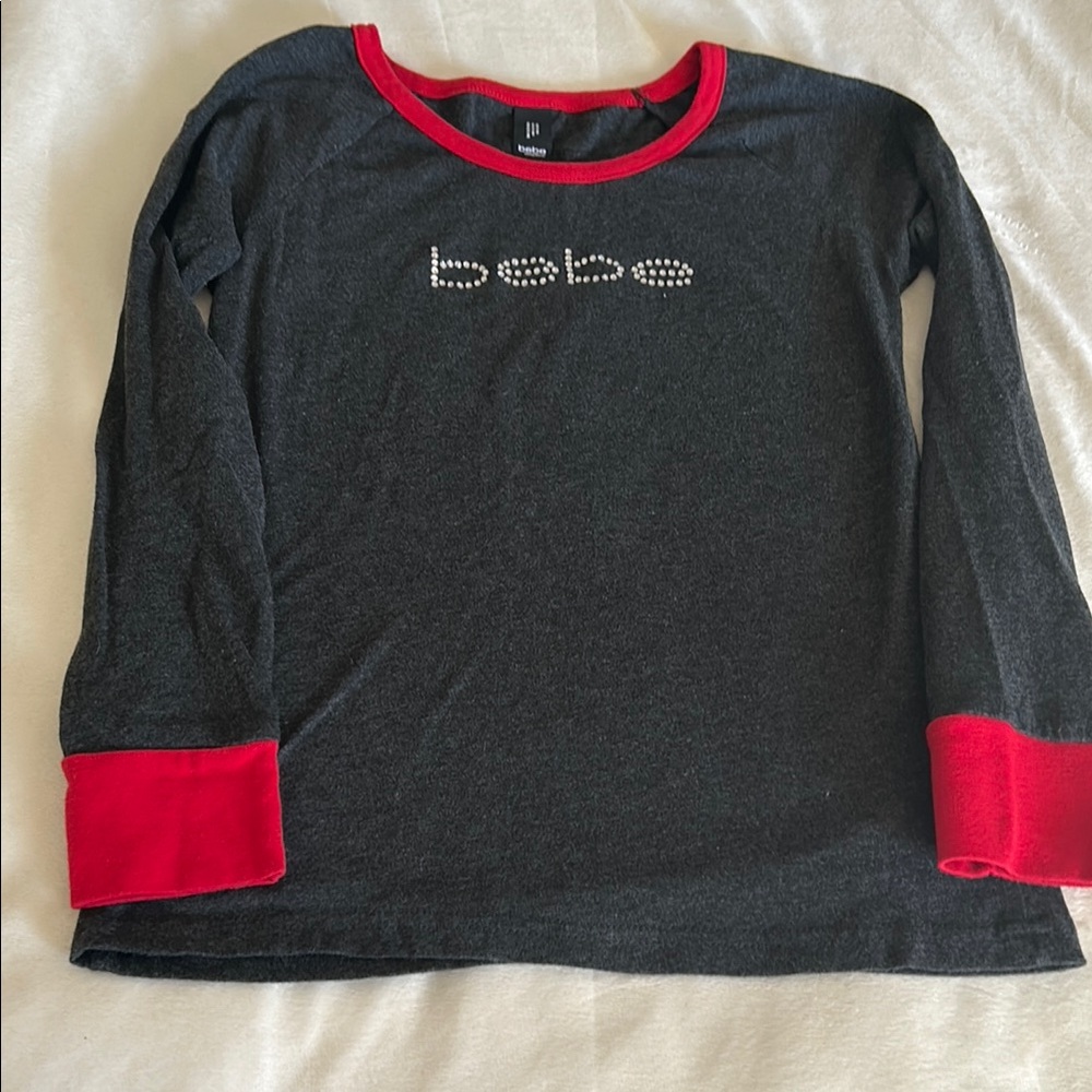Bebe Long Sleeve Sleepwear Top with Red Accents